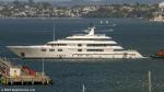 ID 14295 The 2006-built superyacht FELIX (ex-LADY E) undocking from the Babcock drydock in Devonport.